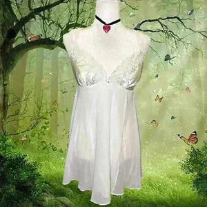 Y2K White Mesh/Satin White Mini Slip Dress By Flora Size XL